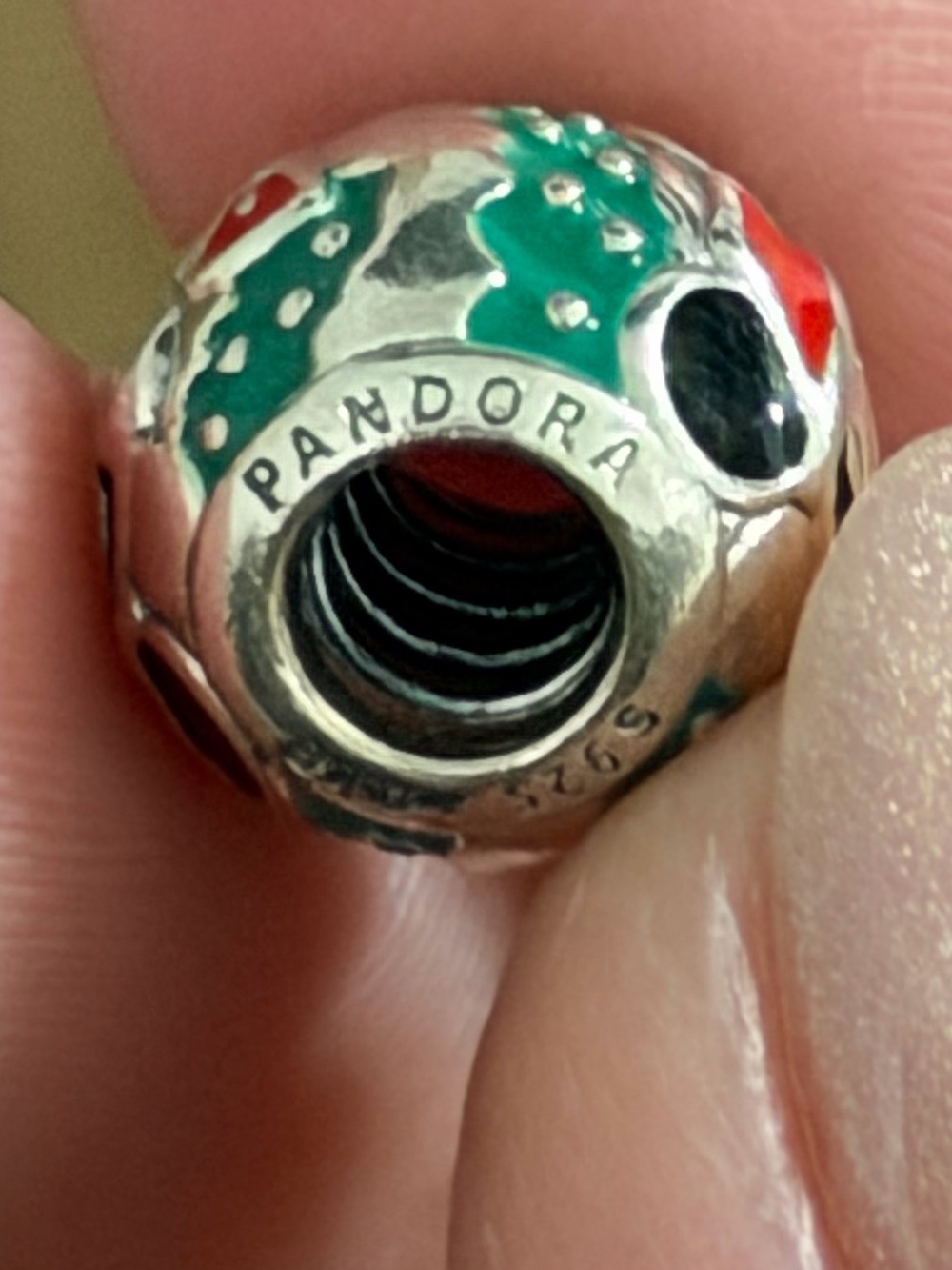 Pandora Sterling Silver Mickey Mouse Holiday Enamel Charm - Red & Green - Picture 6 of 6
